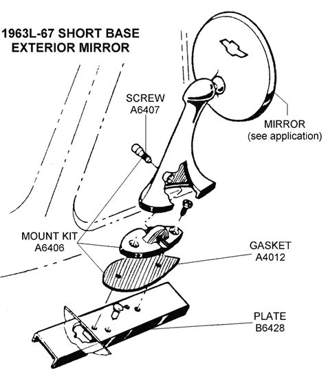 1963l 67 Short Base Exterior Mirror Diagram View Chicago Corvette