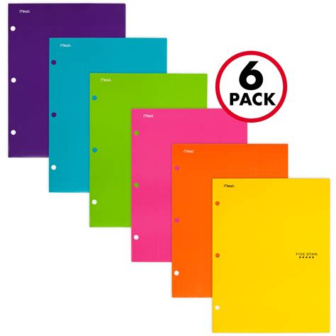 Five Star 4-Pocket Paper Folder, Assorted Trend Colors, 6 Pack (38056