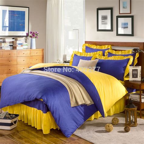 Piumino soffice, caldo per letto singolo. Blu giallo cotone regina re duvet/trapunta/doona copre gonna letto cuscino shams 4/5 pz ...