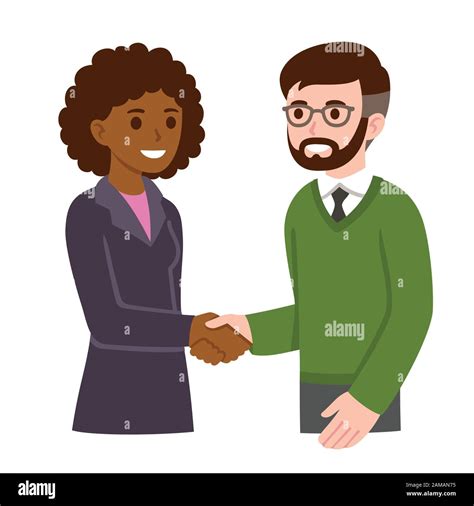 Black Business Woman And White Man With Beard And Glasses Shaking Hands People In Corporate