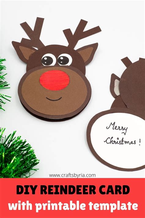 Reindeer Christmas Card For Kids With Printable Template Crafts By Ria