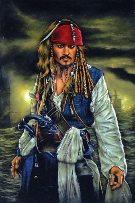 Pirates Of The Caribbean Johnny Depp Original Oil Painting Black Velvet