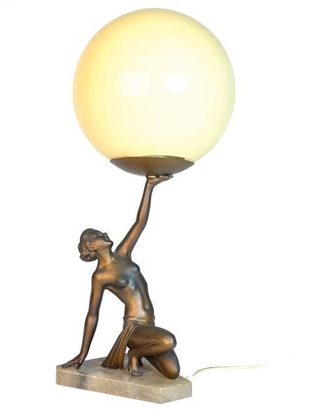 A Good Art Deco Gilded Spelter Naked Lady Table Lamp The Alabaster Marble Lighting