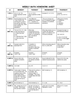 6th grade weekly math spiral answer sheet. CCSS Weekly Math Homework #5 by Laura Jacobs | Teachers ...