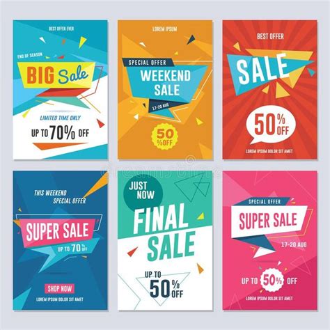 Four Colorful Sale Banners With Different Shapes And Colors Royalty
