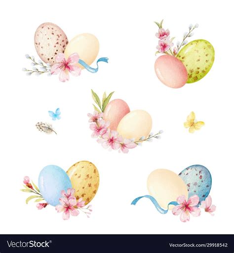 Happy Easter Watercolor Set Vector Image On Vectorstock Easter