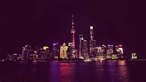 3840x1600 Resolution China Shanghai Neon City Lights 3840x1600