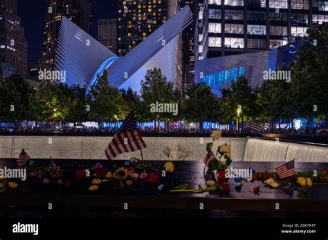911 Memorial And Museum And The Oculus In Blue Tribute Lights On The