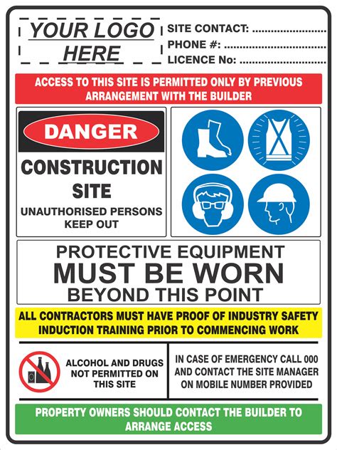One easy, efficient way to improve safety is to post construction labels and signage around the job site. CONSTRUCTION SITE COMBINATION SIGN | Discount Safety Signs ...