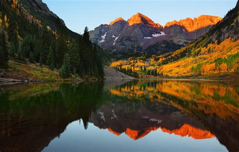 Обои осень горы озеро отражение склоны Колорадо Colorado