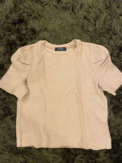 Beige Puff Sleeve Womens Fashion Tops Shirts On Carousell