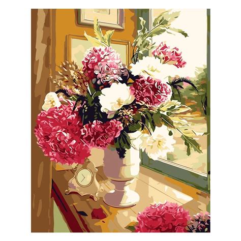 Frameless Pink Europe Flower Diy Painting By Numbers Acrylic Paint By