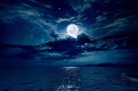 Blue Moon Over Water Moon White Blue Skies Water Grapgy Hd
