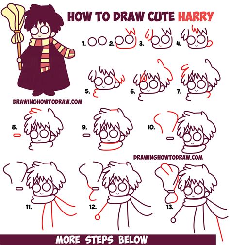 Once you are happy with the main head. How to Draw Cute Harry Potter (Chibi / Kawaii) Easy Step ...