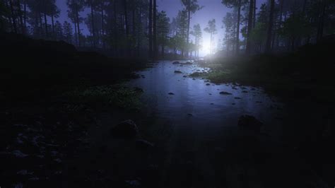 🔥 Download Eerie Moon Shining Forest River 4k Ultra Hd Desktop