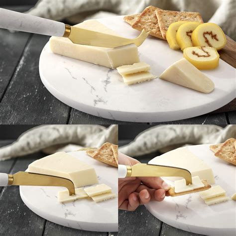 Vudeco White Marble And Acacia Wooden Cheese Board And Knife Set Marble
