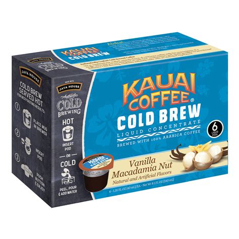 Kauai Cold Brew Coffee Pods Vanilla Macadamia Nut 6 Count