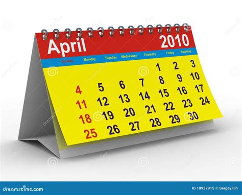 Calendario De 2010 Años Abril Stock De Ilustración Ilustración De