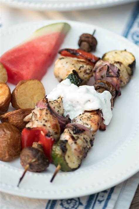Grilled Greek Chicken Kabobs With Feta Dill Sauce