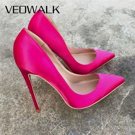 Hot Pink Silk Satin Pumps Heels Fashion High Heels Pink Dress Shoes