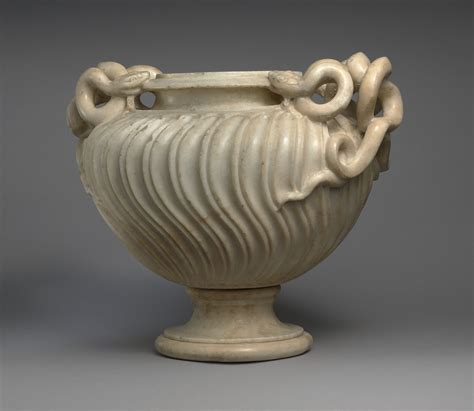 Marble Strigilated Vase With Snake Handles Roman Antonine The