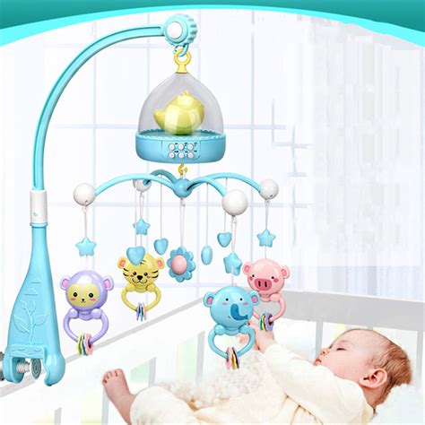 Musical crib mobile bed bell toys plastic hanging rattles night light