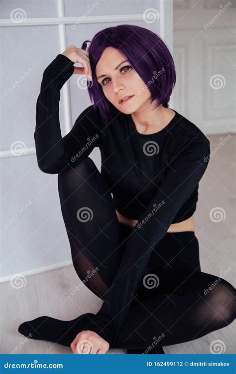 Girl Cosplayer With Purple Hair Anime Japan Stock Photo Image Of