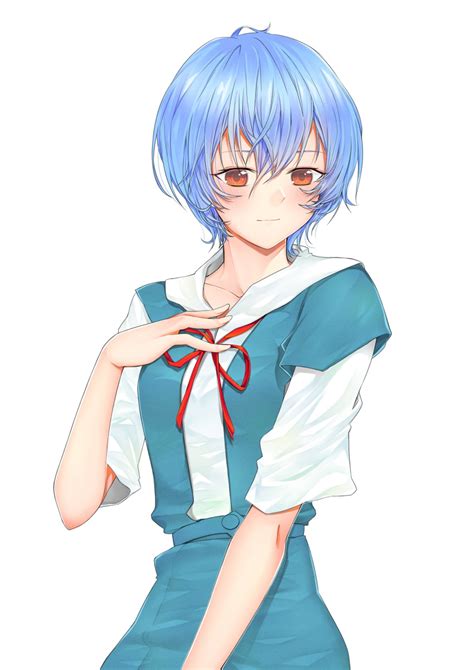 Safebooru 1girl Ayanami Rei Blue Hair Blush Breasts Collarbone Hand On Own Chest Highres