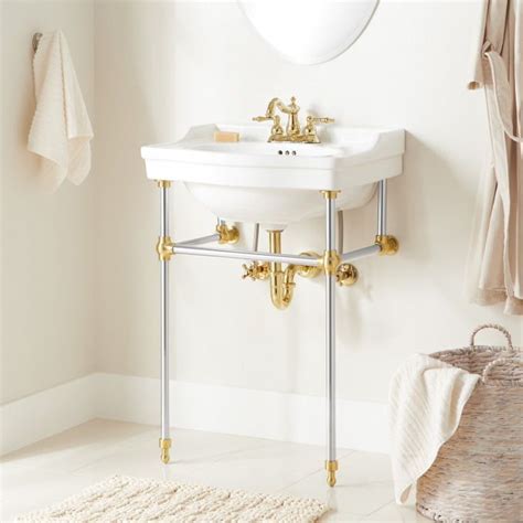 24 Cierra Console Sink With Brass Stand Chrome Legspolished Brass
