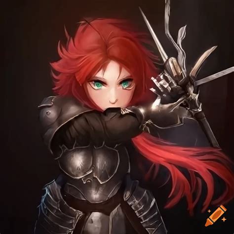 Red Haired Female Knight With Lightning Weapons
