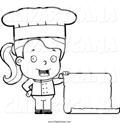 Happy pig chef holding a steak. Cartoon Clip Art of a Lineart Female Toddler Chef Holding a Blank Menu by Cory Thoman - #203096