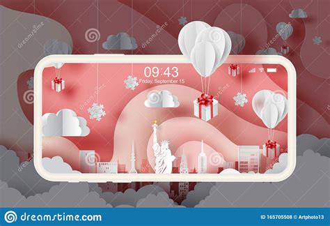 Paper Art Of White Balloons T Floating On Abstract Curve Shape Pink