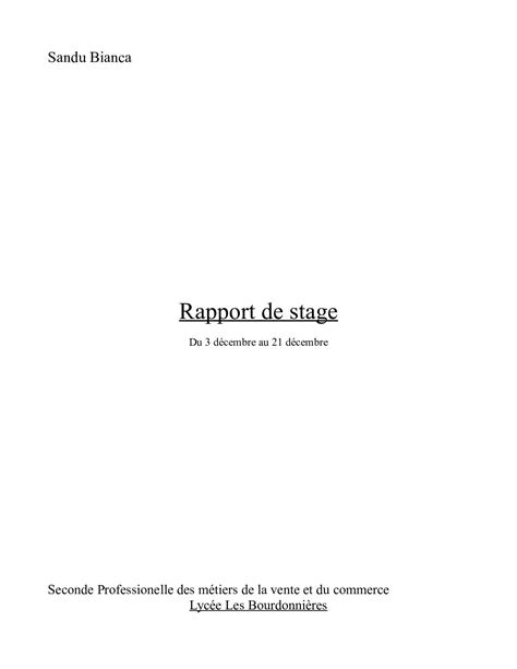 Rapport De Stage En 3eme Modele