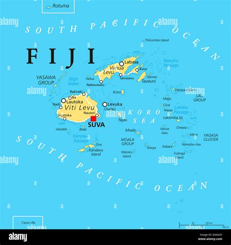 Fiji Political Map With Capital Suva Islands Important Cities And