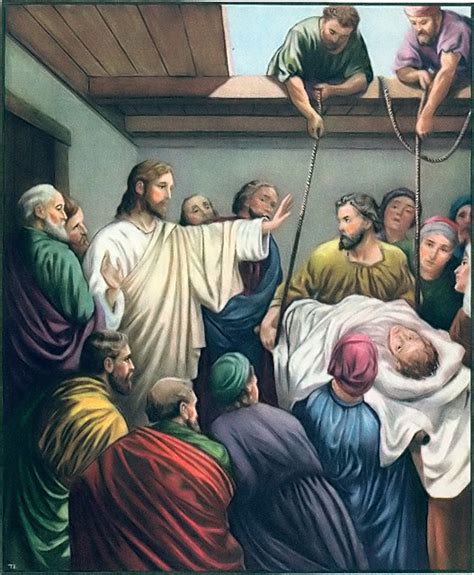 Jesus Heals A Paralytic Man Lowered From The Roof Mark 21 12