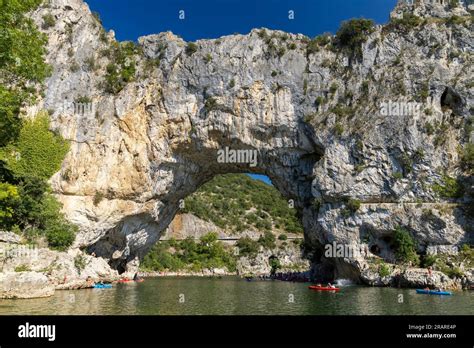 Pont Darc Stone Arch Over Ardeche River Auvergne Rhone Alpes France