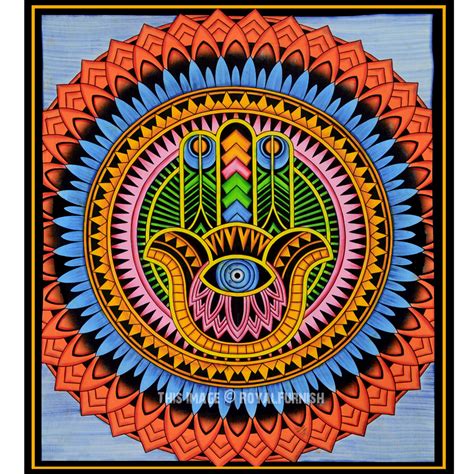 Large Colorful Psychedelic Hamsa Hand Tapestry