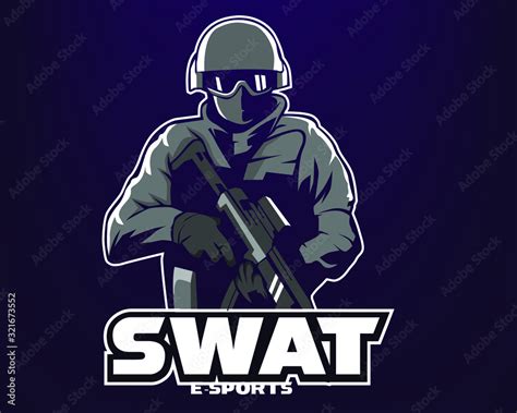 Vecteur Stock Swat Mascot Logo Isolated On Dark Background Gaming Logo