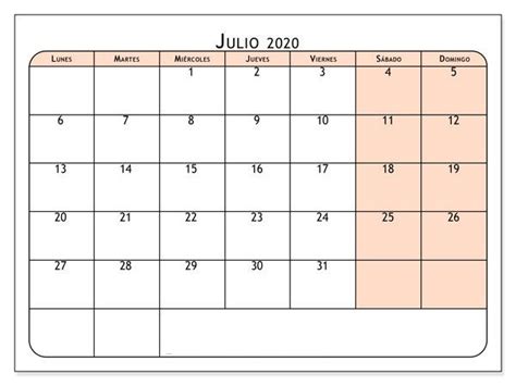 Calendario Julio 2020 Chile Para Imprimir Calendar