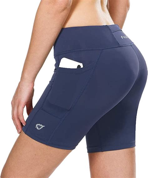 Baleaf Women S Inches Running Yoga Spandex Shorts Long Compression Shorts Workout Back Pockets