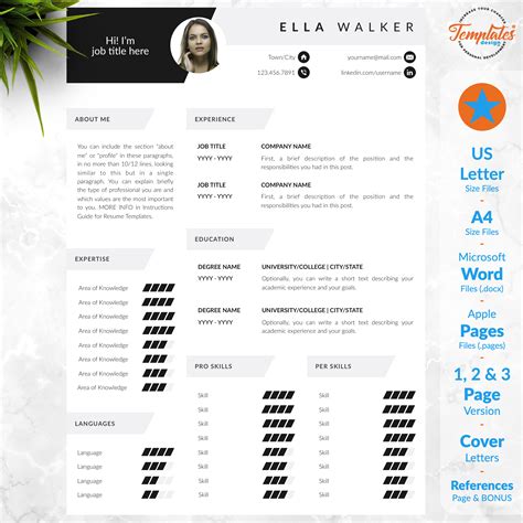 resume template for microsoft word and apple pages with us letter size files and a4 size files 1