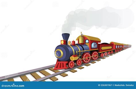 Old Train With Railway Station In The Villagevector Cartoon