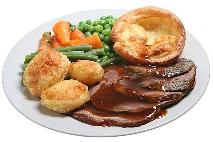 The traditional sunday dish used to be roast beef, but nowadays pork chicken or lamb are more. English Food: Lunch and Dinner