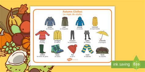 Collection by amanda schafer • last updated 8 weeks ago. Autumn Clothes Word Mat English/Spanish (teacher made)