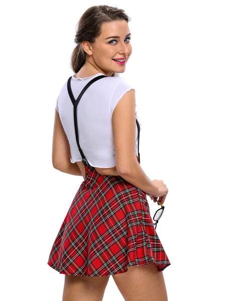 2 Pieces Sexy Schoolgirl Costumes With Crop Top And Suspender Skirt