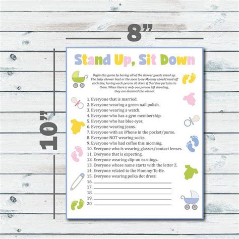 Check spelling or type a new query. Stand Up Sit Down Baby Shower Game, Printable Stand Up Sit ...