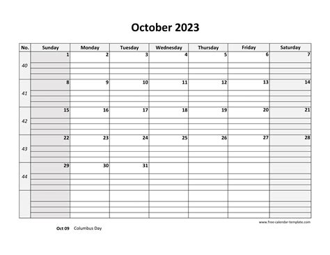 October 2023 Calendar Free Printable With Grid Lines Designed