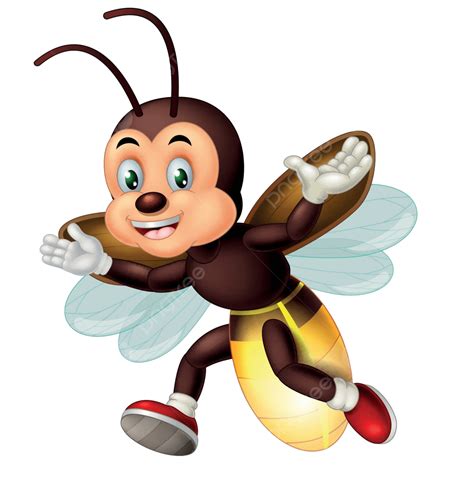 Amusing Cartoon Of A Brown Firefly With White Gloves And Red Shoes In