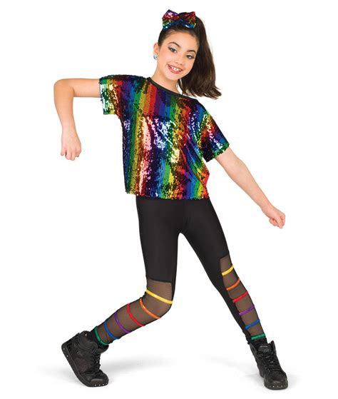 Rainbow Sequin Tween Hip Hop Dance Costume A Wish Come True Rainbow Crop Top Rainbow Stripes