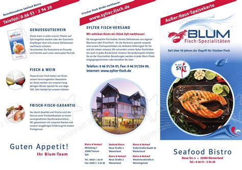 Speisekarte Von Fisch Blum Westerland Neue Str 4 Seafood